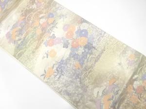 引箔　霞に花模様織り出し　袋帯